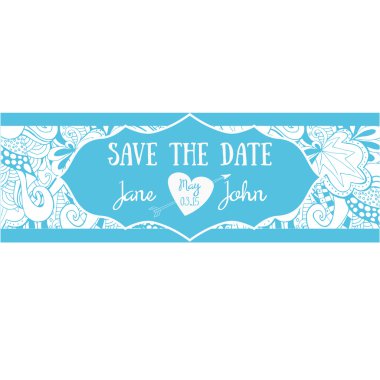 Şirin düğün davetiye kartı çiçek karalamalar ile.