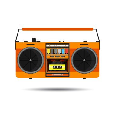 Flat vintage orange tape recorder clipart