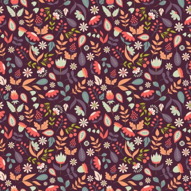 Doodle çiçek ve yaprakları çiçek seamless modeli.