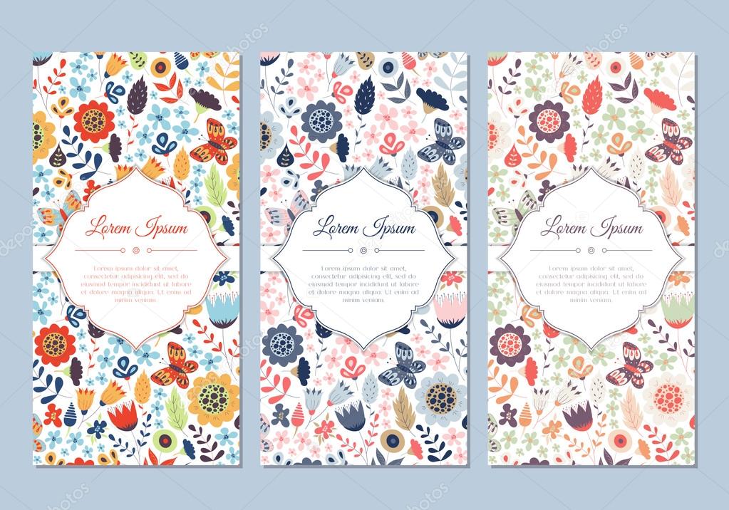 Cute vintage doodle floral cards set