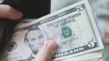 Cüzdandan Amerikan dolarlarını çeken eller. 