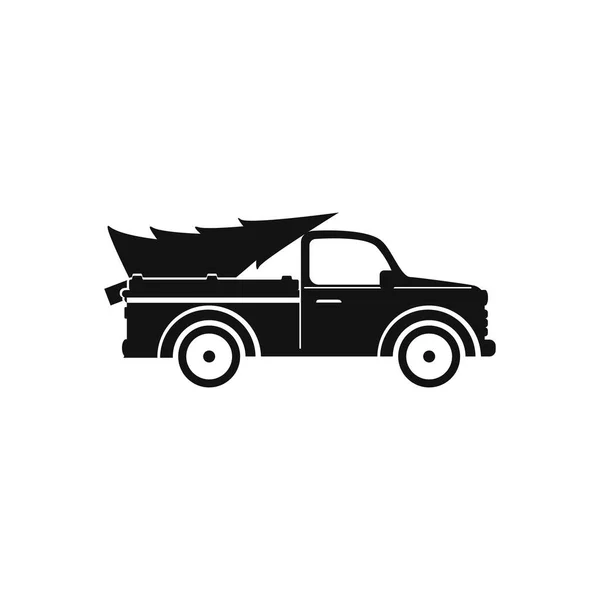 Car Carries Christmas Tree Black Flat Design Icon — Stock Vector