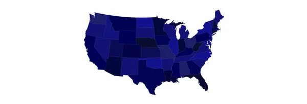 Mapa América Dividido Estados Azul Sobre Fondo Blanco — Vector de stock