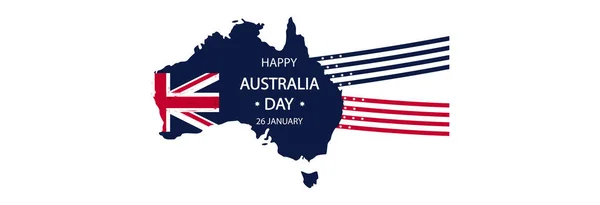白い背景に旗 幸せなオーストラリアの日と青の地図 — ストックベクタ