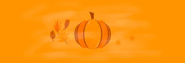 Kürbis Und Blätter Auf Orangenem Hintergrund — Stockvektor