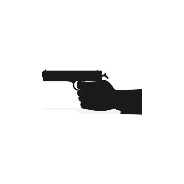 Hand Holds Black Pistol White Background Black Icon — Stock Vector