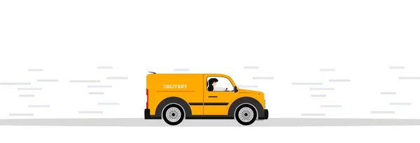 Mal Ürün Teslimatı Kurye Kadın Sarı Bir Araba Kullanıyor — Stok Vektör