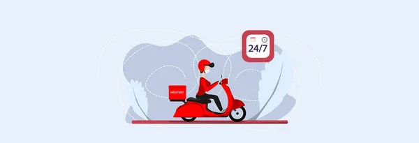 Consegna Corriere Consegna Ordine Cliente Uno Scooter Rosso — Vettoriale Stock