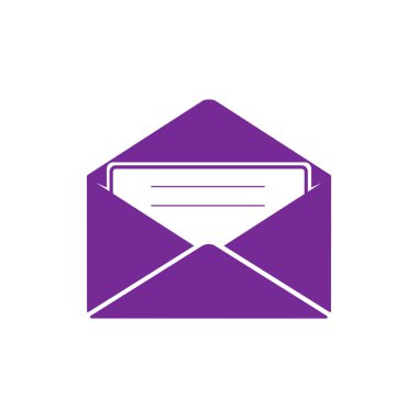 Beyaz arkaplandaki zarf mor simgesi. 