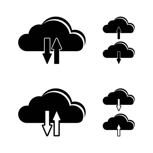 Nube Con Flechas Arriba Abajo Conjunto Elegantes Iconos Negros Iconos — Vector de stock