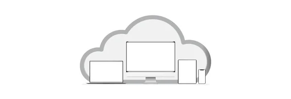 Fondo Nube Hay Una Computadora Teléfono Computadora Portátil Teléfono Tableta — Archivo Imágenes Vectoriales