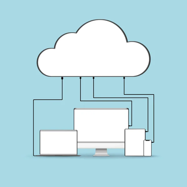 Los Gadgets Conectan Nube Nube Conectar Ordenador Teléfono Ordenador Portátil — Vector de stock