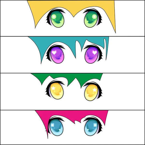 Sada anime stylu očima různých barev, izolovaných na bílém. — Stockový vektor