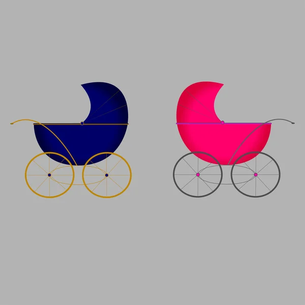 Векторные детские коляски на сером фоне розовый и синий . — стоковый вектор