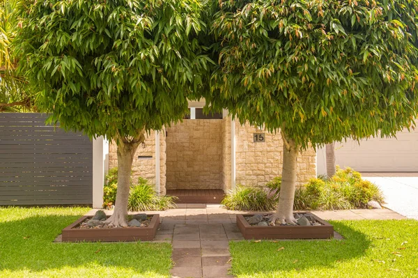 Bellissimo Giardino Con Erba Verde Alberi — Foto Stock