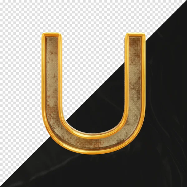 字母U3D渲染与现实的金属纹理侧面视图 — 图库照片