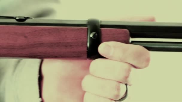 Gunman holding rifle — Stock Video