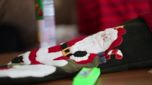 Boy and christmas stocking — Stock Video