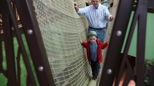 蹒跚学步的男孩与他的爷爷 — 图库视频影像