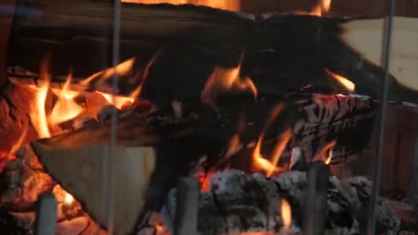 목 제 불타는 벽난로 — 비디오