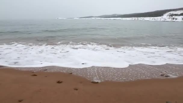 Beautiful sandy beach in snow — Stock Video