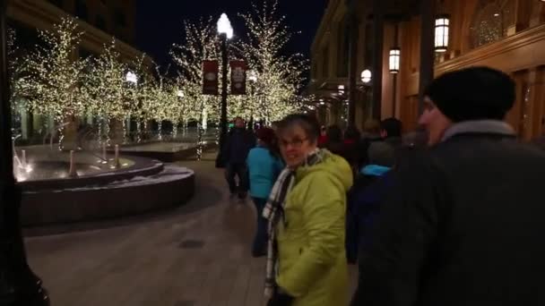 Gente disfrutando de las luces de Navidad — Vídeo de stock
