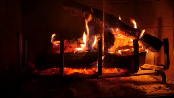 Living room fireplace and a fire — Stock Video