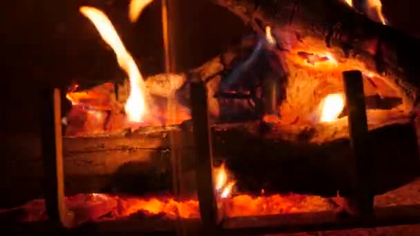 Oturma odasında şömine ve yangın — Stok video
