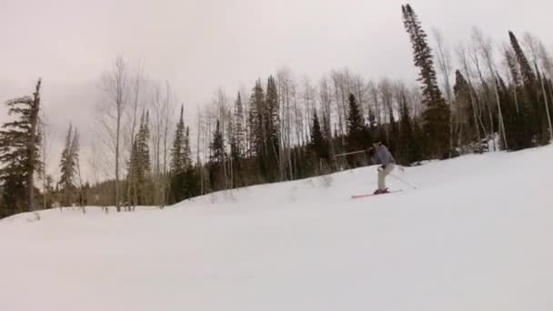 Män skidåkning på en mountain resort — Stockvideo