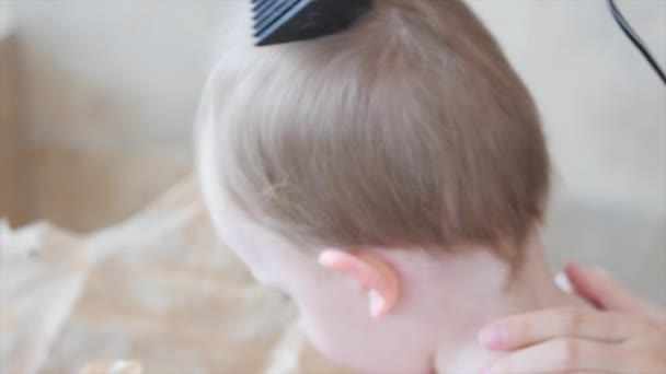 La mujer corta el pelo de un niño — Vídeo de stock