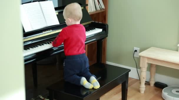 Малыш играет на фортепиано — стоковое видео