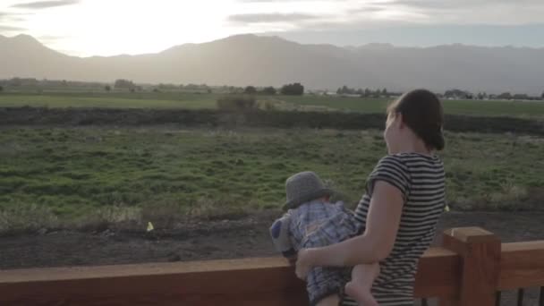 Matka, hraní s dítětem na přírodu — Stock video