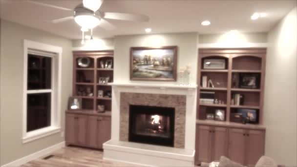 Fireplace and mantle in room — Stock Video