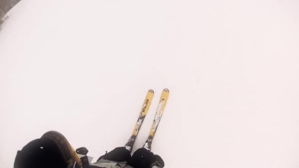 Людина катається на лижах через порошок — стокове відео