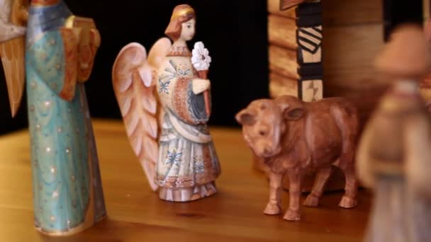 Hand carved nativity creche — Stock Video