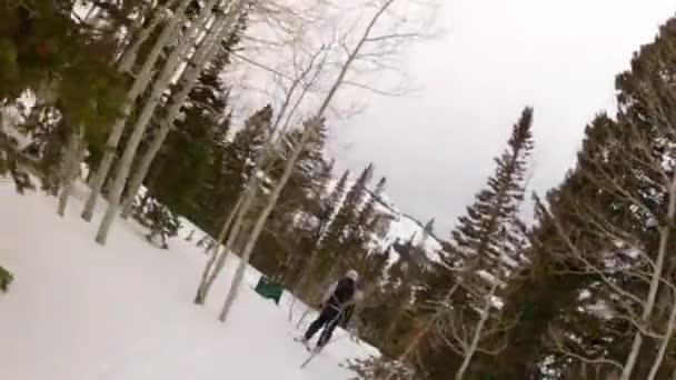 Mannen skiën in een bergresort — Stockvideo