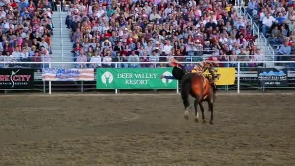 Sedla na koni v rodeo — Stock video