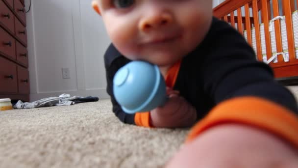 Baby crawls across a floor — Stock Video