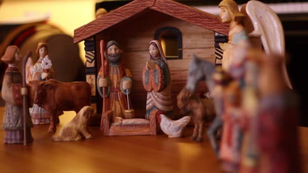 Hand carved Nativity Creche — Stock Video