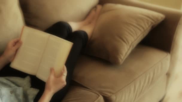 Frau liest ein Buch — Stockvideo