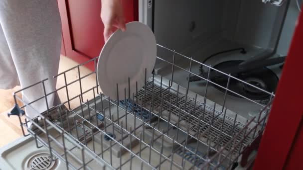 Woman loading dishes — Stock Video