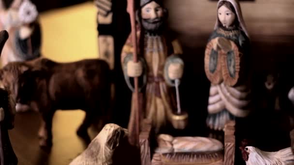 A beautiful hand carved and painted Nativity Creche — Stock Video