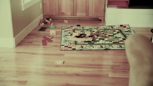 Um menino brincando com seus brinquedos — Vídeo de Stock