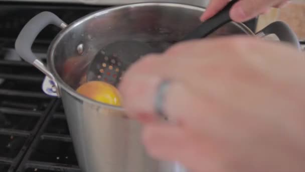 Mulher preparando pêssegos — Vídeo de Stock