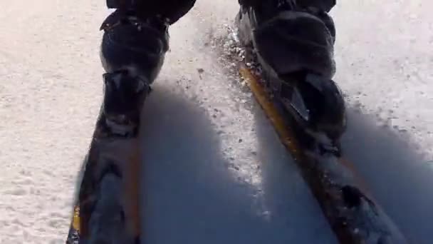 Man in Lente sneeuw skiën — Stockvideo