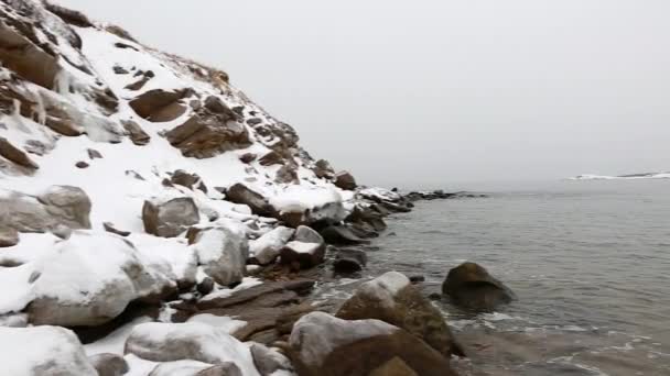 Sandy beach covered in snow — Stock Video