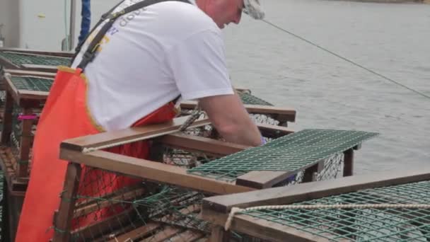 Rybář vyhazovali do pasti — Stock video
