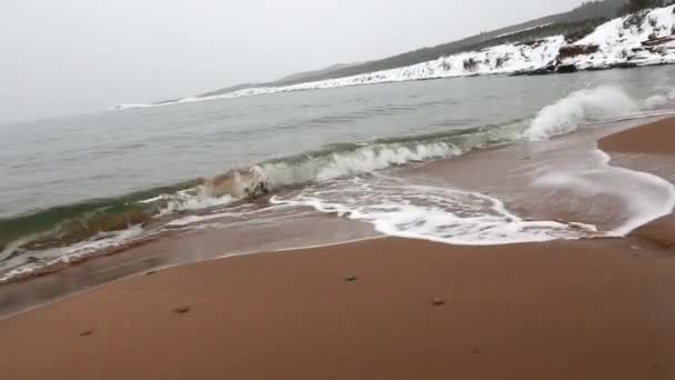 Sandy beach covered in snow — Stock Video