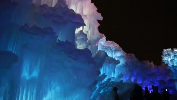 Beautiful colorful ice castle — Stock Video