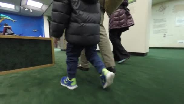 Una familia caminando por un museo — Vídeo de stock